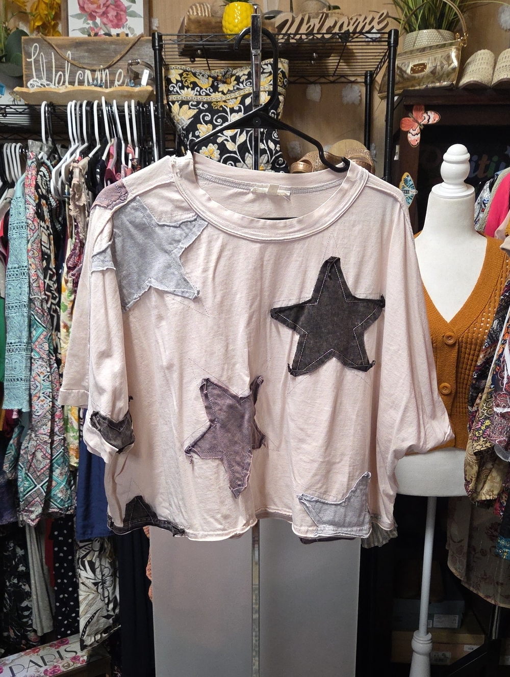 Oli & Hali Pale Pink Star Patch Short Sleeve Top